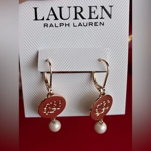 Ralph Lauren Gold and Pearl Charm Earrings